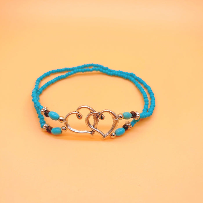 Wholesale Beach Vacation Style Double Heart Beaded Jewelry Set Alloy Necklace and Bracelet MOQ≥2