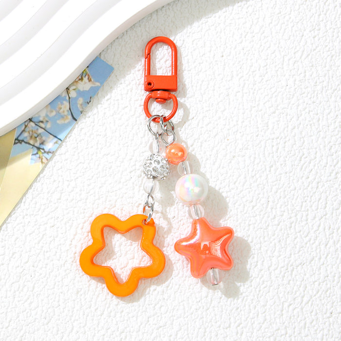 Wholesale Acrylic Star Keychain Black Handmade Beaded Bag Charm Fashion Accessory MOQ≥2