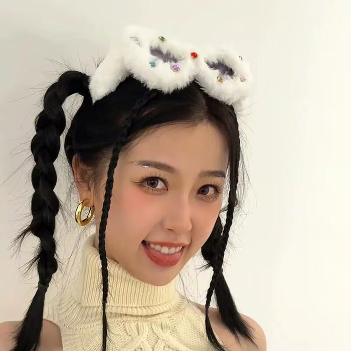 Wholesale Glasses birthday funny plush glasses triangle white cat ear sunglasses with diamond design