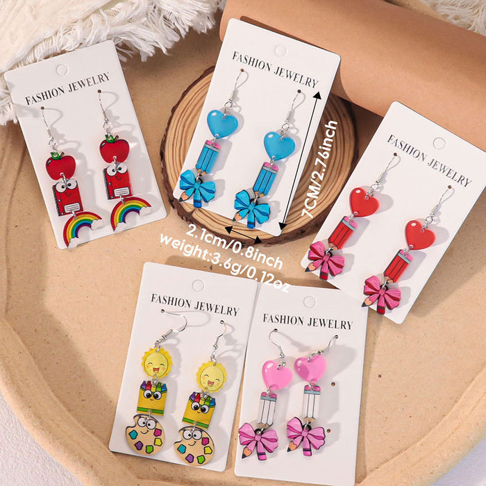Wholesale Back to school season graduation season pencil bow acrylic earrings female design sense Teacher' s Day element earrings trend