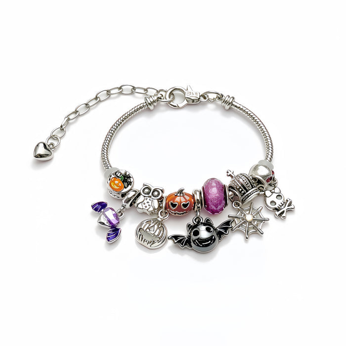 Wholesale Unisex Retro  Pumpkin Bat Owl Skull Pendant Beaded Bracelet Alloy Jewelry Accessory For Party