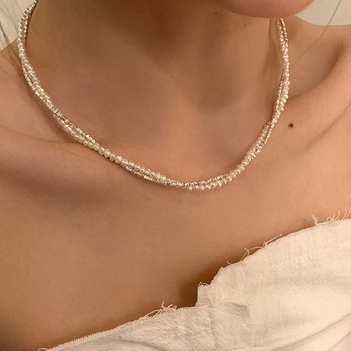 Wholesale Double-layer pearl wrapped necklace, retro personality, simple and versatile, temperament neck chain, clavicle chain