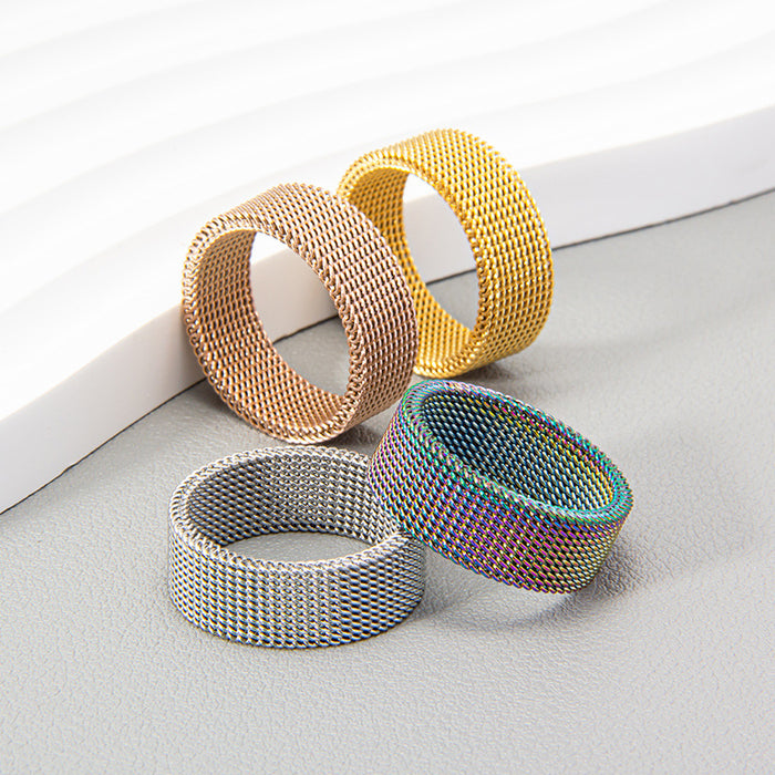 Wholesale Checkered Mesh Titanium Steel Ring JDC-RS-YuYuan004