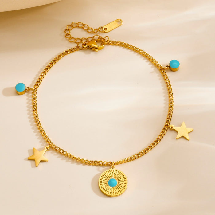 Wholesale Stainless steel anklet  Gradient Blue Stone Star Round Pendan