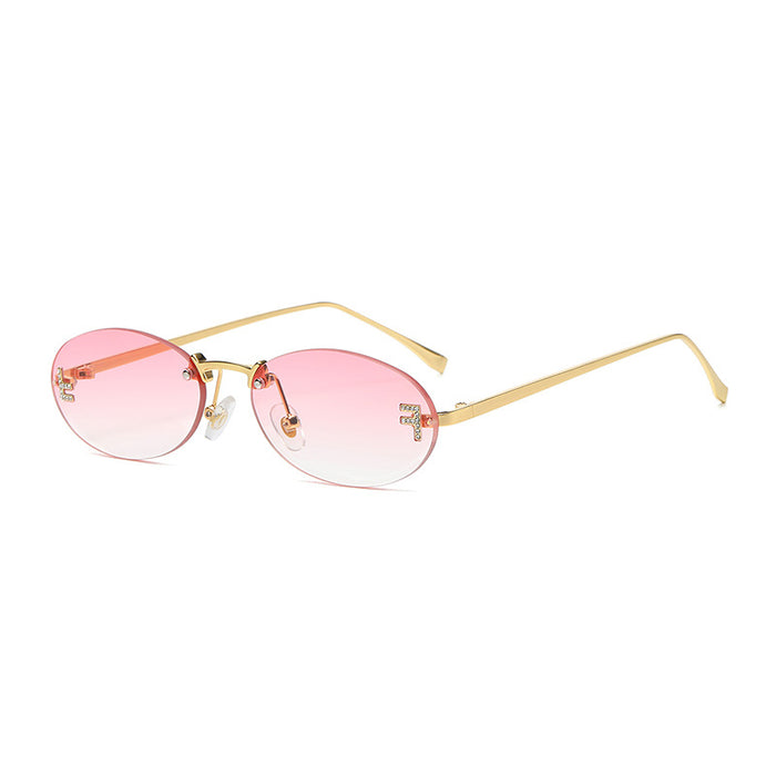 Wholesale Rimless Diamond Oval PC Sunglasses JDC-SG-JieT032