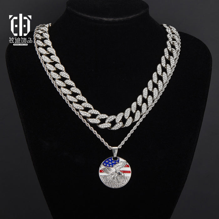 Wholesale American Independence Day Series Alloy Cuban Chain Pendant Necklace JDC-NE-XuanDi003