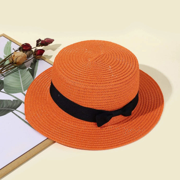 Wholesale Street Vendor Straw Hat Small Chili Pepper Bow Woven Straw Flat Top Hat Beach Hat Women's Summer Sun Hat JDC-SH-TQ001