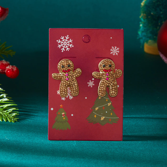 Wholesale Cartoon Christmas Eve Christmas earrings gingerbread man funny alloy inlaid rhinestone earrings