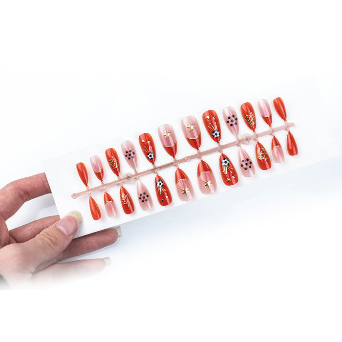 Wholesale World Cup Gold Plated Cat-Eye Football Almond Nail Art Set-24 Pieces