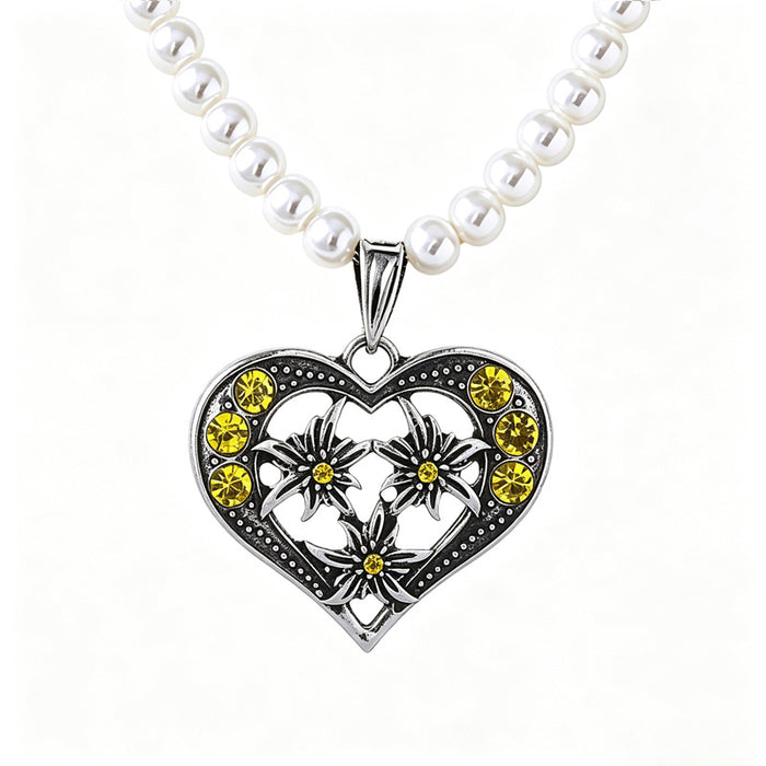 Wholesale Vintage Red Heart Edelweiss Choker Necklace With Rhinestones And Faux Pearl Beads Chic Party Fashion Accessory