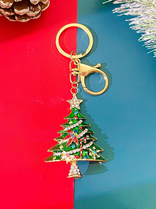 Wholesale Christmas Snowman Elk Rhinestone Keychain Alloy Gold Plated Decorative Bag Charm