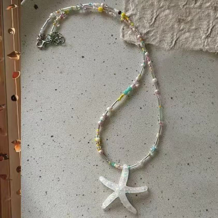 Wholesale Starfish Beaded Necklace Trendy Alloy Ball Chain Collarbone Necklace