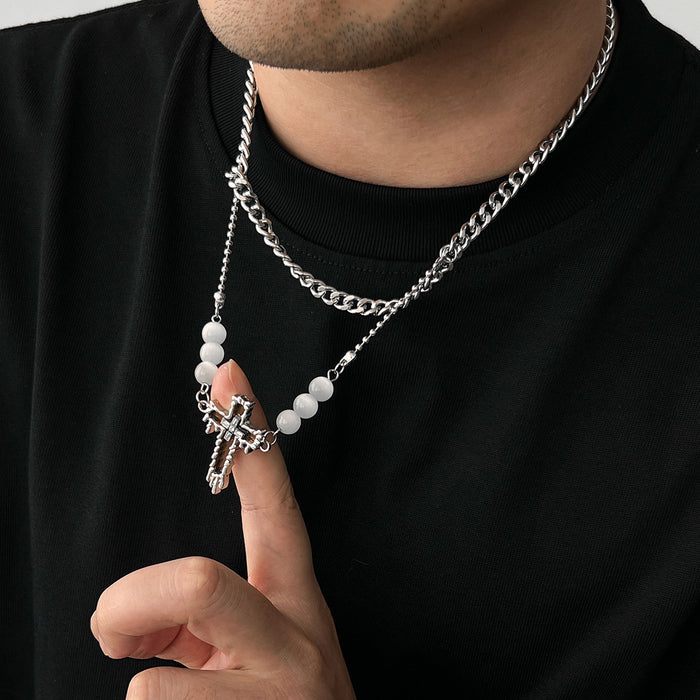 Wholesale Jewelry Cross Titanium Steel Hoodie Necklace High Grade Sweater Chain Clavicle Chain