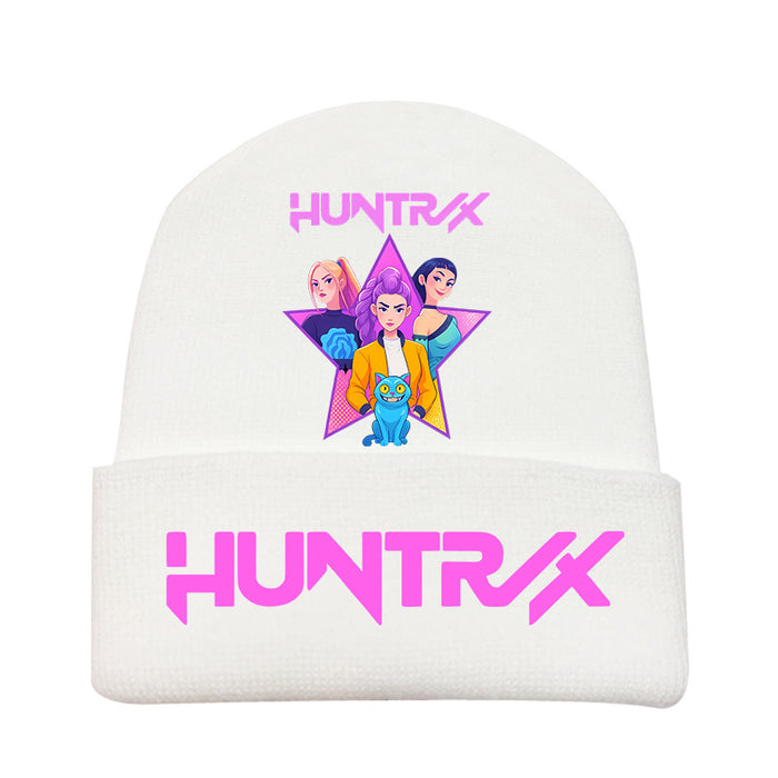 Wholesale Kpop Knitted hat fashion curled brim beanie printed