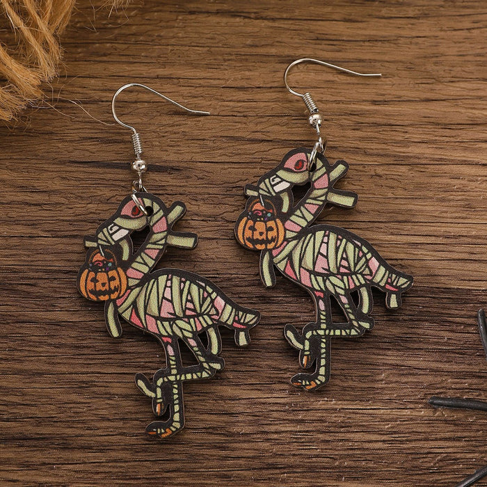 Wholesale  Gothic Skull Flamingo Pumpkin Ghost Pendant Wooden Holiday Earrings