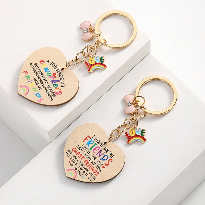 Wholesale Letter Good Friends Wooden Round Keychain JDC-KC-RongRui057