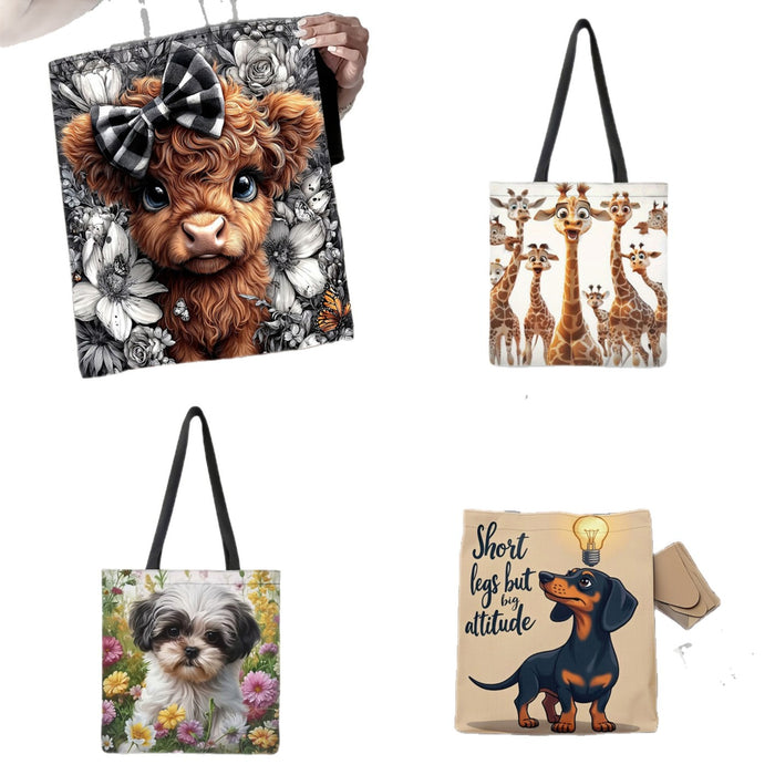 Wholesale Fashion Cartoon Dachshund and Highland Cow Canvas Tote Bag for Everyday S MOQ: 2