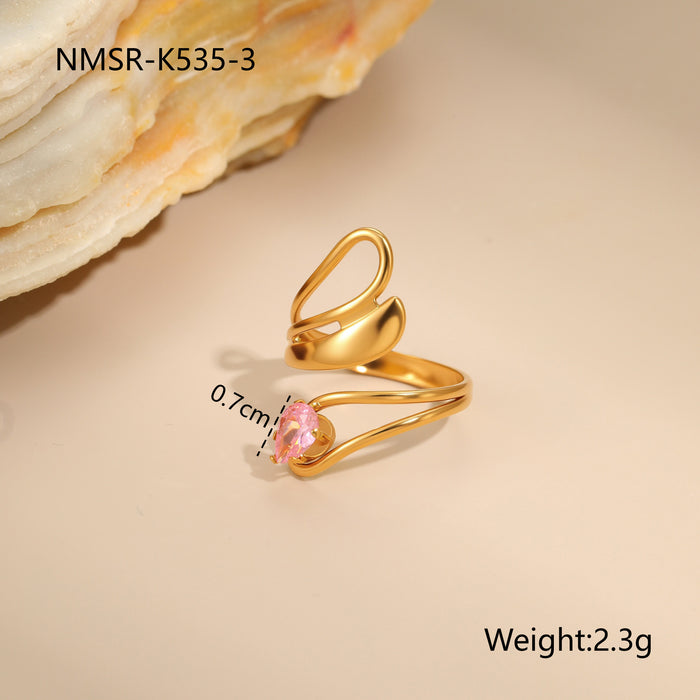 Wholesale Geometric pink zircon stainless steel ring
