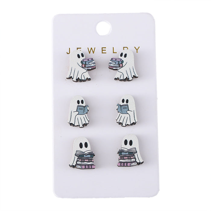 Wholesale  Gothic Book Ghost Wooden Earring Set  Book Earrings