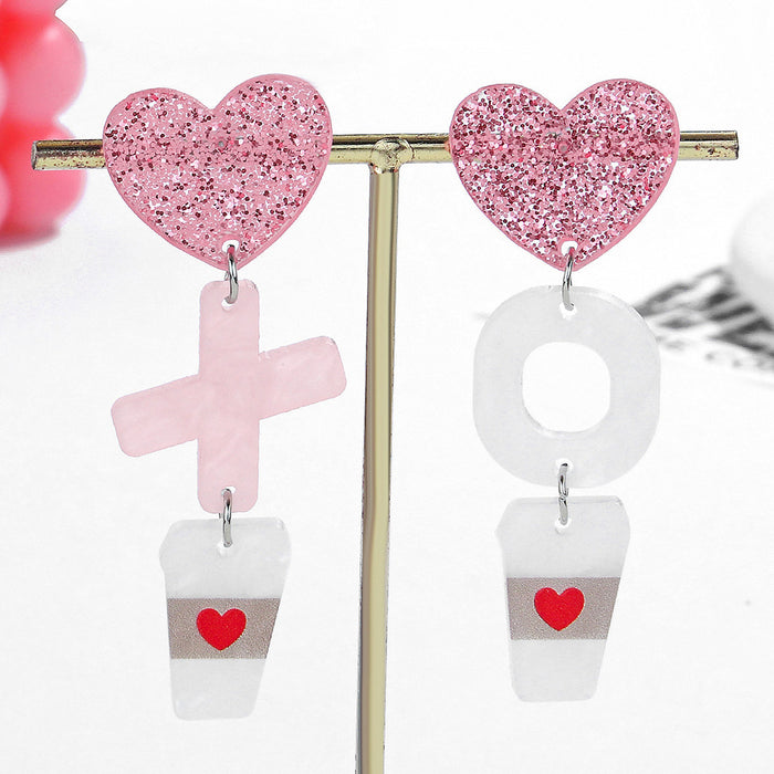 Wholesale Heart Letter Earrings Handmade Cute Romantic Shiny Xo Milk Tea Valentine' s Day Acrylic Earrings