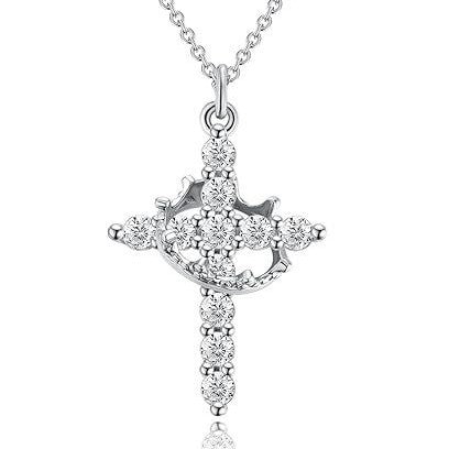 Wholesale Cross full diamond necklace electroplated crown zircon collarbone chain