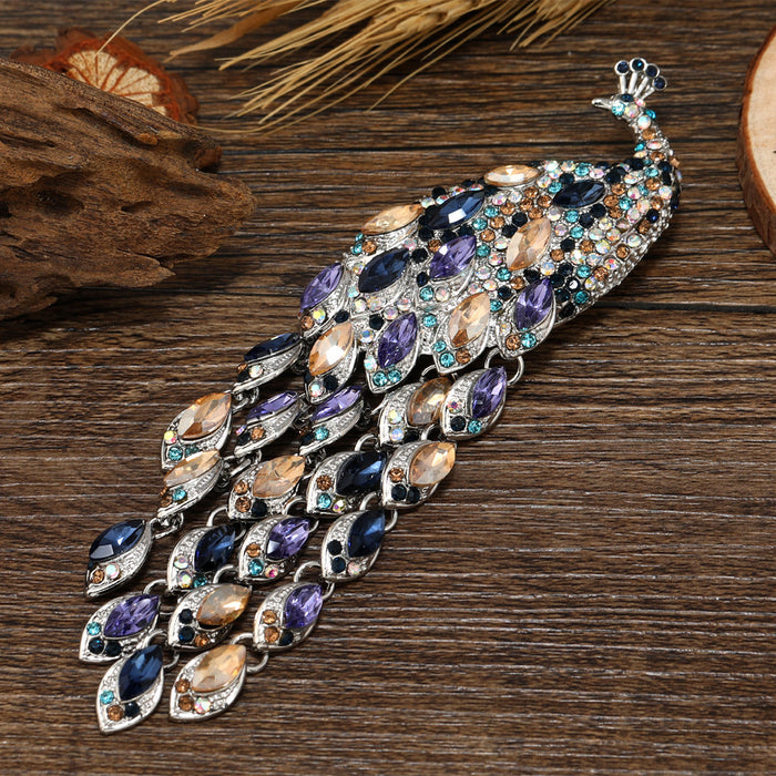 Wholesale Diamond-encrusted Peacock Corsage Long Tassel Brooches Accessories