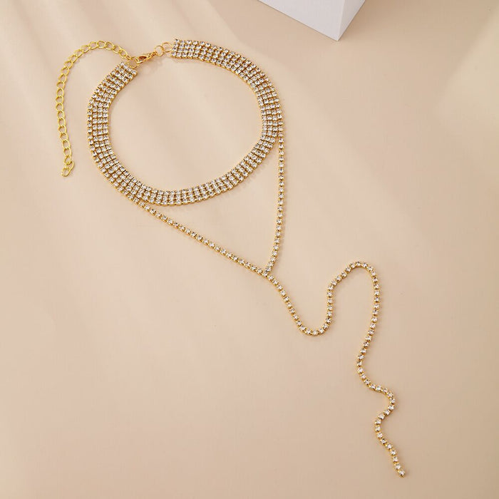 Wholesale Full diamond multi-layer layered necklace, collarbone chain, women's sweater chain, tassel
