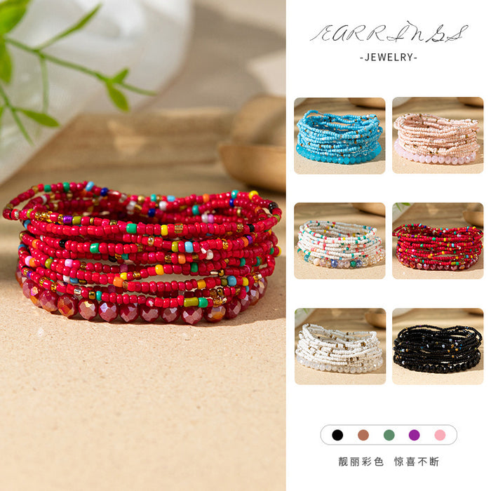 Wholesale Colored rice bead bracelet female multi-layer stacked elastic bracelet