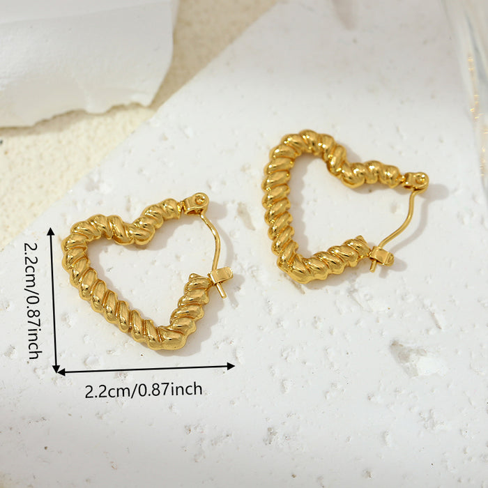 Wholesale Gentle temperament stainless steel gold earrings with smooth heart-shaped twisted buckle