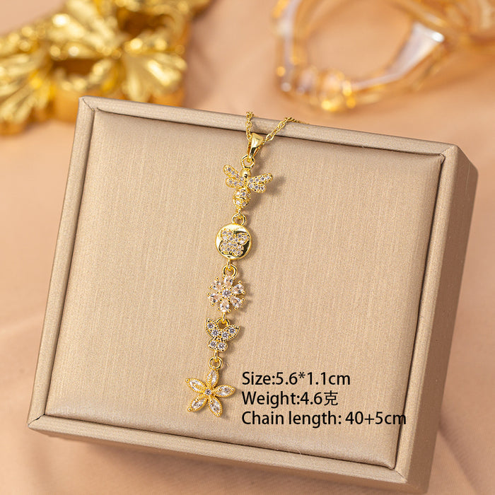 Wholesale Titanium Steel Gold Plated Butterfly Tassel Necklace Trendy Jewelry Accessory MOQ≥2