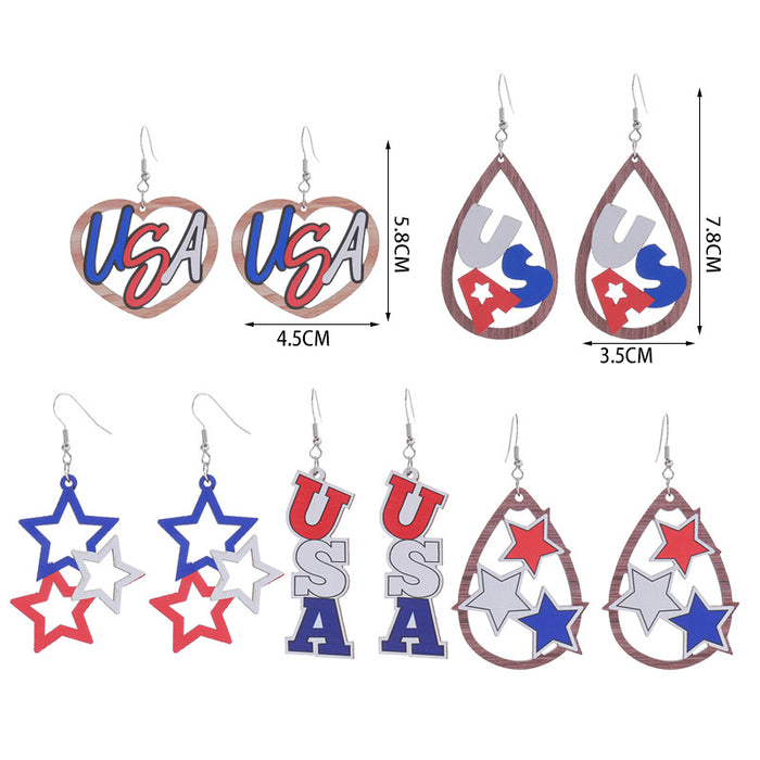 Wholesale Hollow Wooden Independence Day Earrings JDC-ES-ChouTteng017