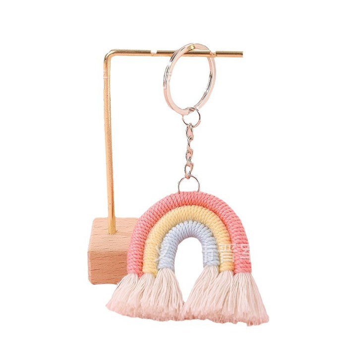 Wholesale Colorful hand-woven polyester rainbow tassel small pendant bag keychain ornaments