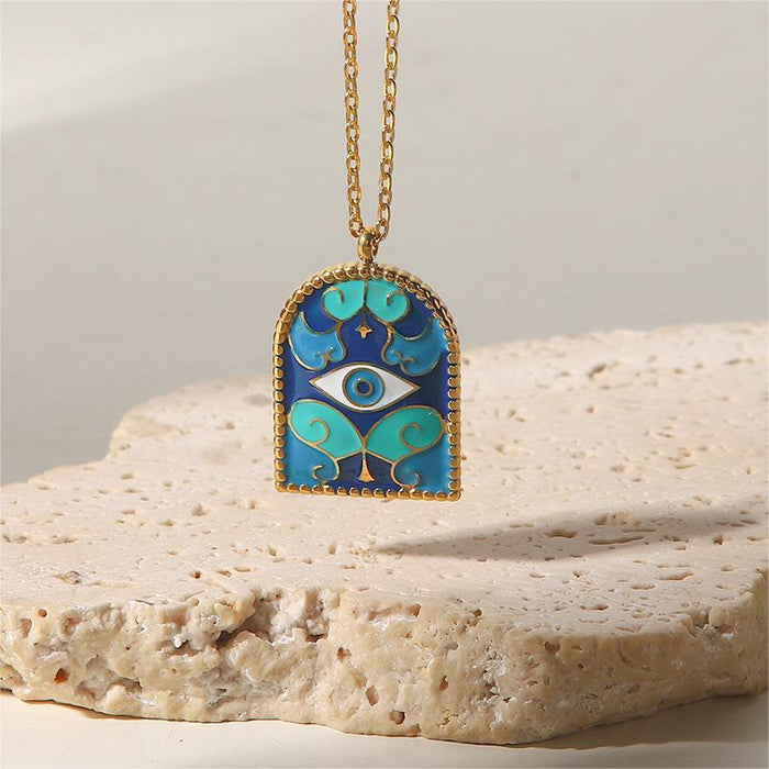 Wholesale Titanium steel new handmade painted oil dripping necklace color plating 18K gold