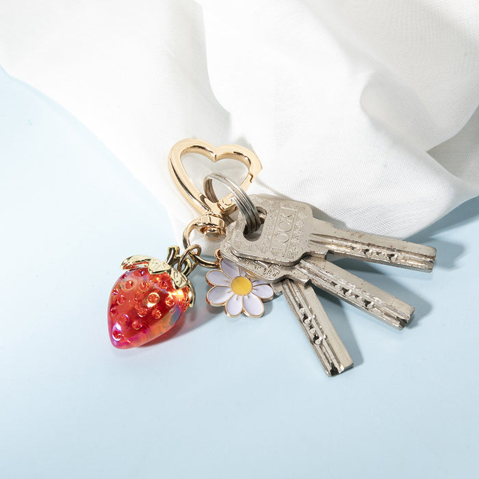 Wholesale Strawberry Heart Shape Alloy Keychain JDC-KC-JinY006