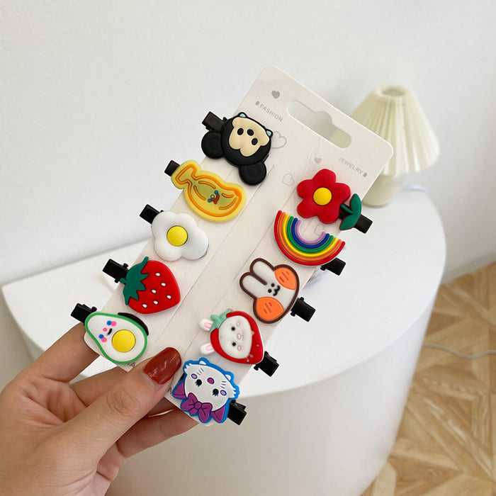 Wholesale 10 pcs soft rubber fruit-themed cute cartoon kids' hair clips