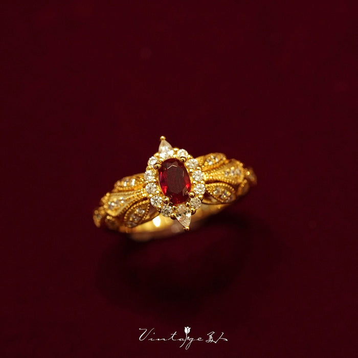 Wholesale High end retro design, niche ruby open-end ring