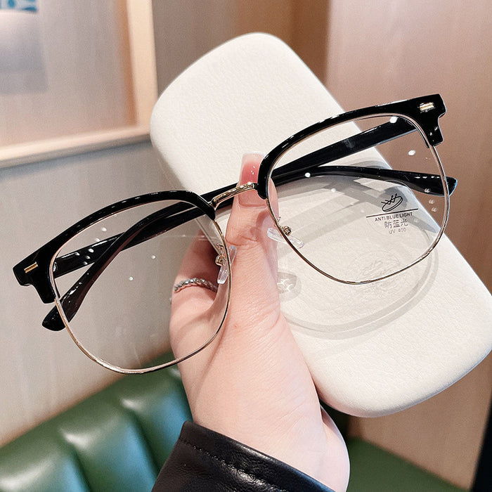 Wholesale Eyeframe, frame, large face, half frame, flat mirror, can be paired with myopia lenses