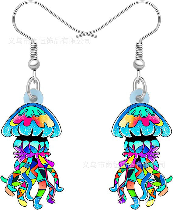 Wholesale Acrylic Cute Girl Cartoon Jellyfish Pendant Earrings JDC-ES-Yuhen007