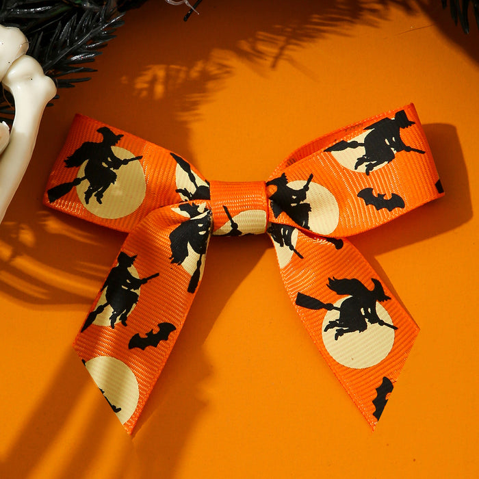 Wholesale Cloth  Bow Hair Clips Witch Bat Print For Women Hair Accessory