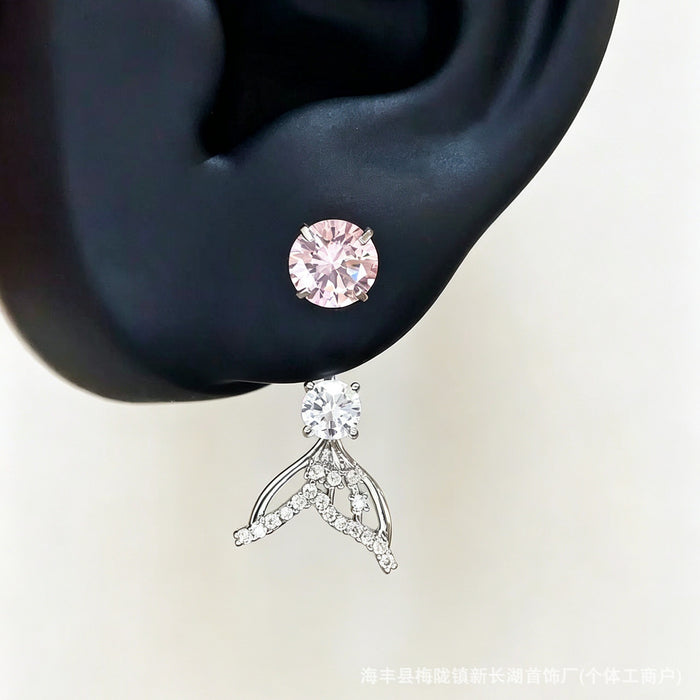 Wholesale Mermaid Tail Earrings Pink Zircon Sparkling Dangle Pendant Style Party Gift Fashion Jewelry Accessory
