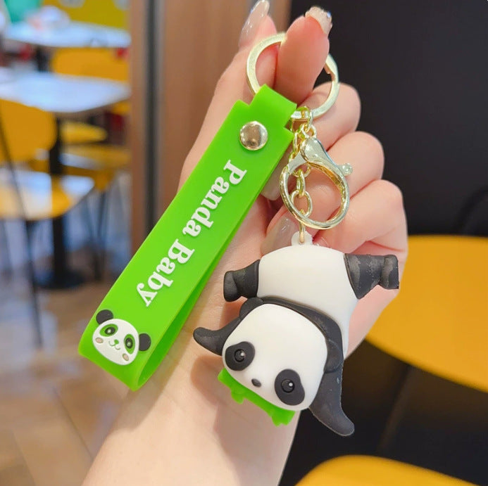 Wholesale Cute Cartoon Panda Keychain Soft PVC Bamboo Panda Handstand Decorative Accessory