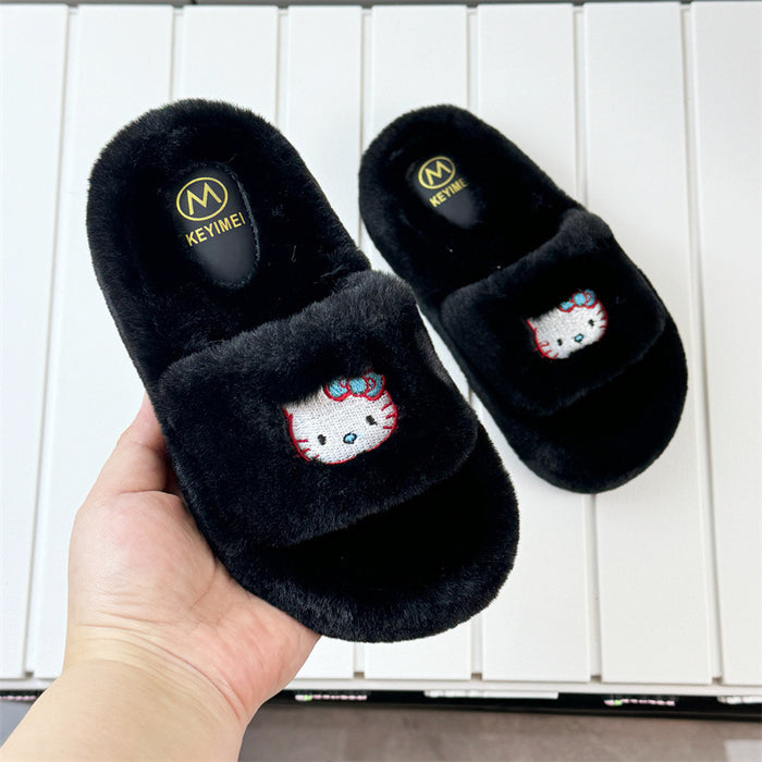 Wholesale Embroidered cat fur slippers autumn and winter cute soft sole home
