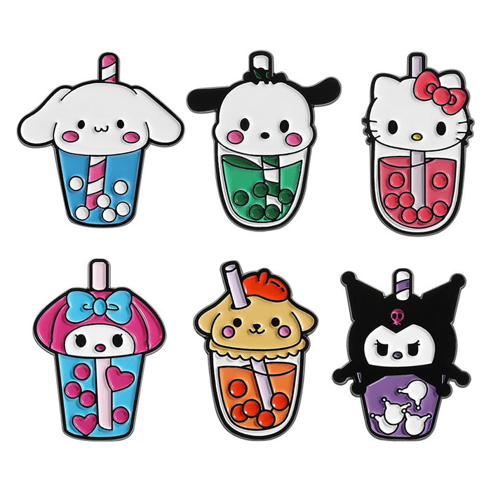 Wholesale Cartoon Puppy and Cat Milk Tea Cup Pattern  Brooch