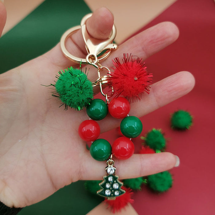 Wholesale Christmas theme keychain  snowflake bag keychain beaded Christmas tree keychain