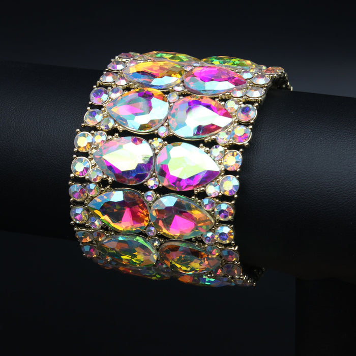 Wholesale Rhinestone Stretch Bracelet For Women Gold AB Geometric Statement Jewelry Party Fashion Accessory Boutique Resale