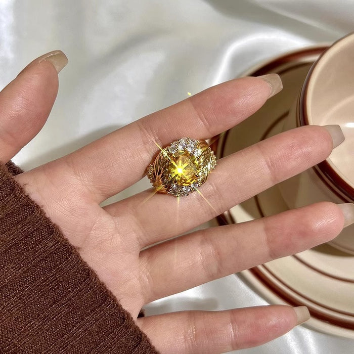 Wholesale Sparkling Diamond Yellow Zircon Ring