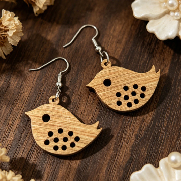 Wholesale Retro Hollow Carved Wooden Bird Earrings Fashion Accessory