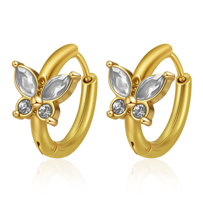Wholesale Simple Tassel Small and Stylish Zircon-Encrusted Bow Stainless Steel Earrings for Women Trendy 18K Hoop Earrings Versatile