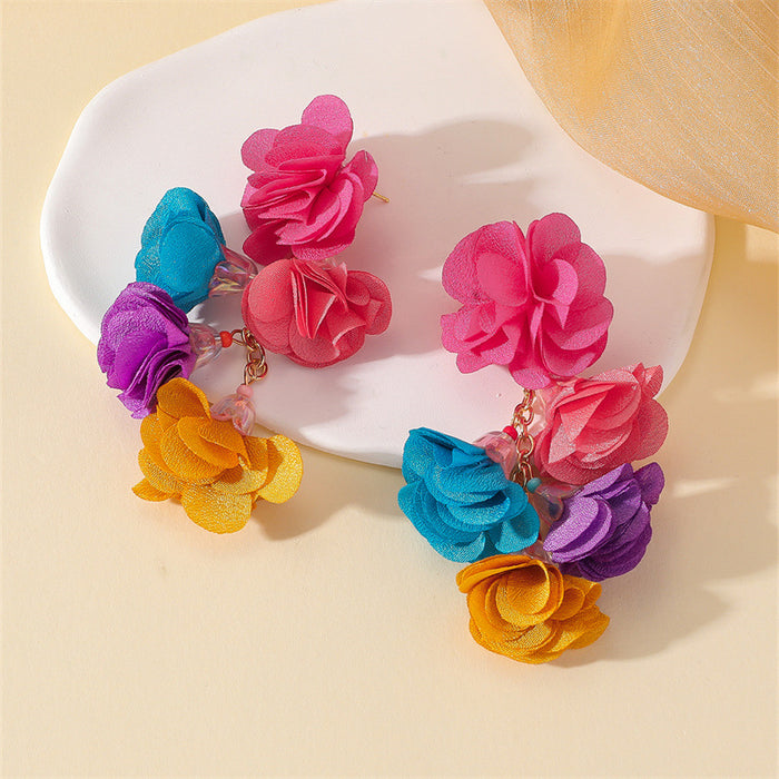 Wholesale Colorful Flower Tassel Stud Earrings Trendy Floral Design MOQ≥3