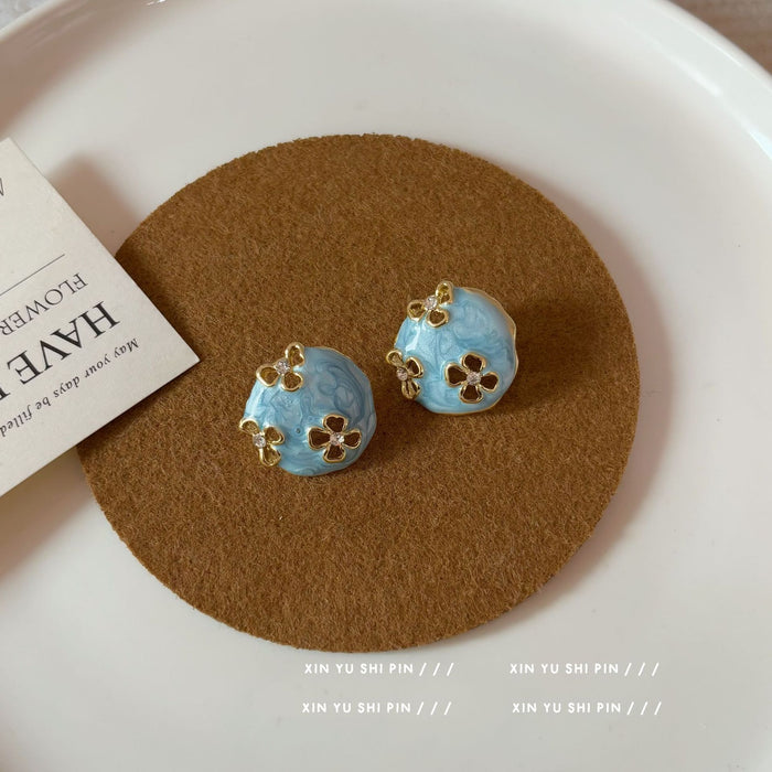 Wholesale Retro oil dripping zircon flower earrings with a light luxury temperament, high-end feel, and niche earrings